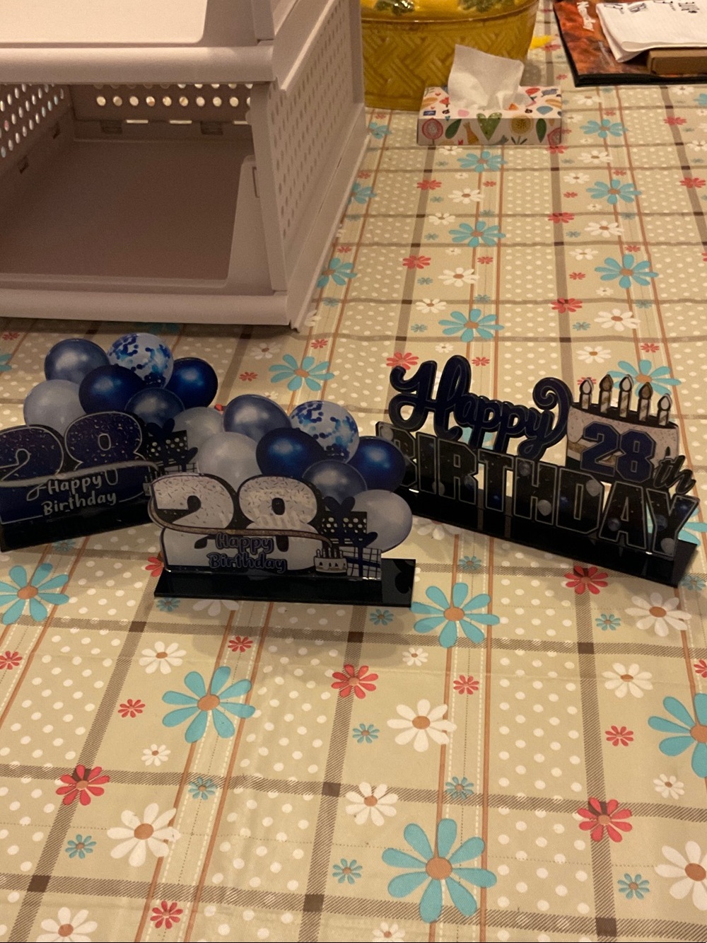 28th Birthday Table Decoration - Navy Blue & Silver Happy Birthday Centerpiece
